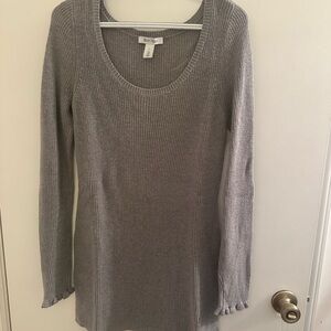 White House Black Market Gray Ribbed Scoop Neck Sweater